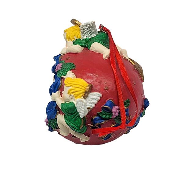 Vintage Beautiful Angels Watching Over Baby Jesus In Manger Christmas Ornament - Picture 2 of 6